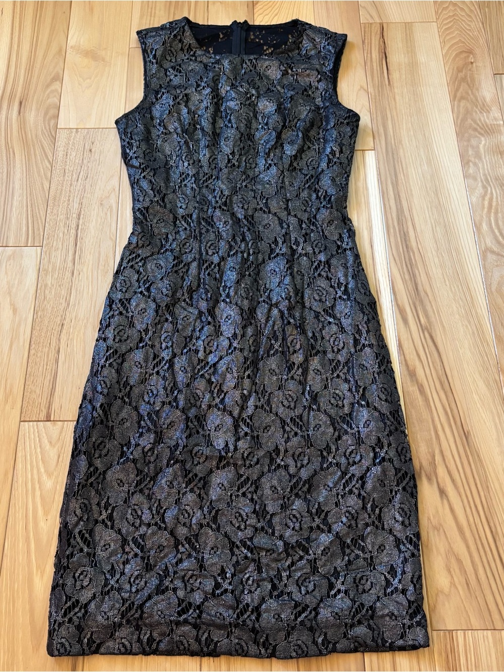 White House Black Market Pewter Black Floral Lace Sleeveless Sheath Dress